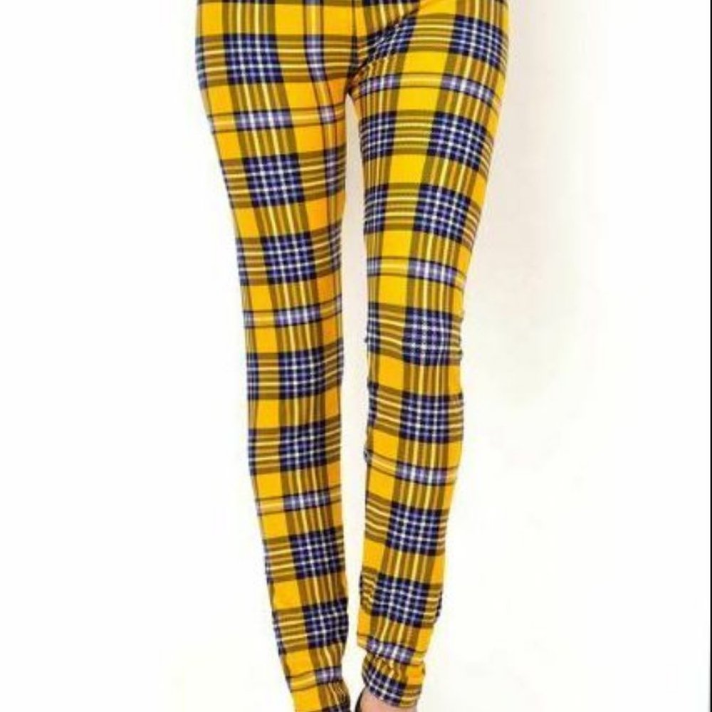 Yellow Plaid Clueless Leggings PLUS Size